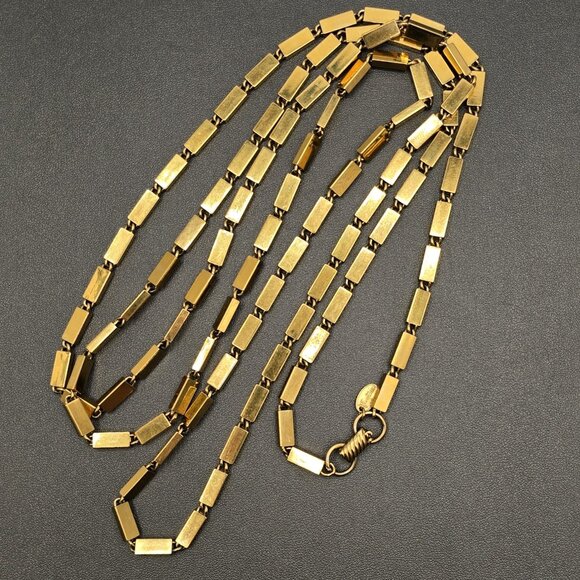 Vintage Signed Vendome Gold Tone Rectangle Link Necklace 56" Long - Picture 7 of 9